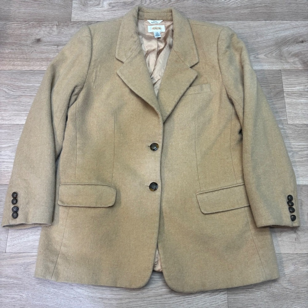 Talbots Womens 100% Camel Hair Blazer Jacket Tan Two Button Size 12 Made in USA